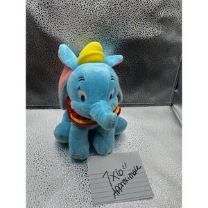 Disney Dumbo Plush Blue Elephant Yellow Hat Stuffed Animal Beanbag Toy 7 inches